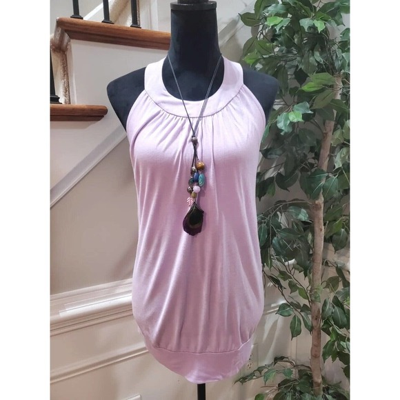 NY & C Women's Purple 100% Rayon Sleeveless Halter Neck Pleated Top Blouse XL - Picture 14 of 14